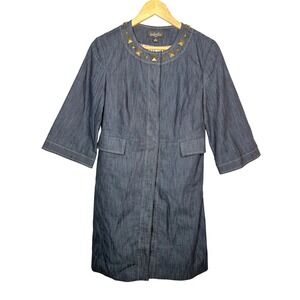 Isabella Suits Denim Studded Collar Trench Coat Jacket 3/4 Sleeve Women‎ Size 6